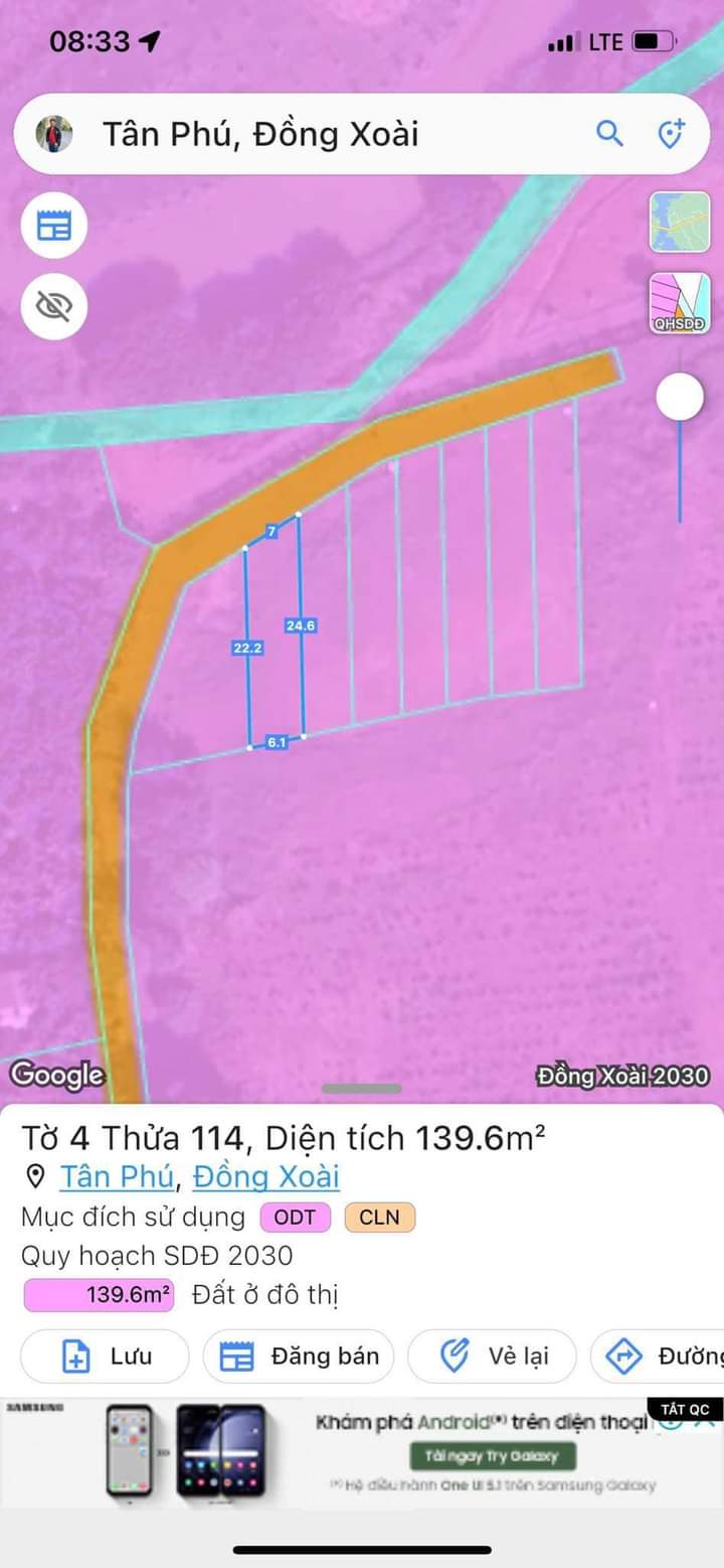 Bán đất phường Tân Phú giá 620tr dt 6×22×full tc