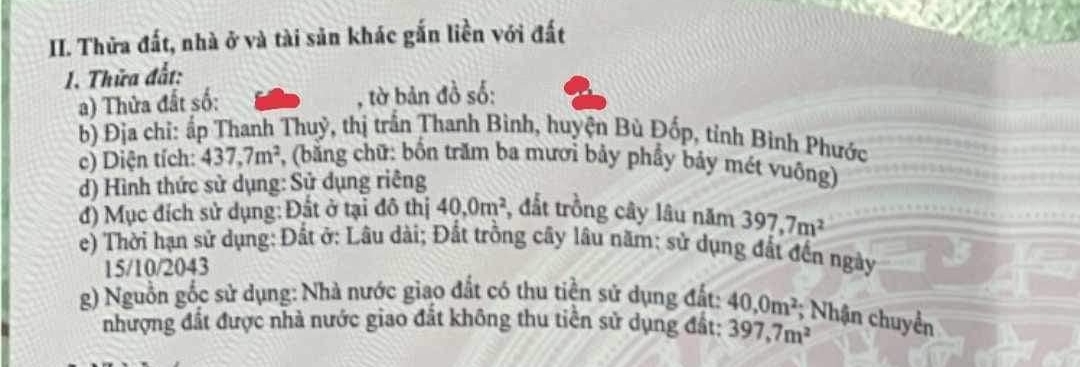 Bán đất Thị trấn Thanh Bình dt 6*72*40tc giá 230tr