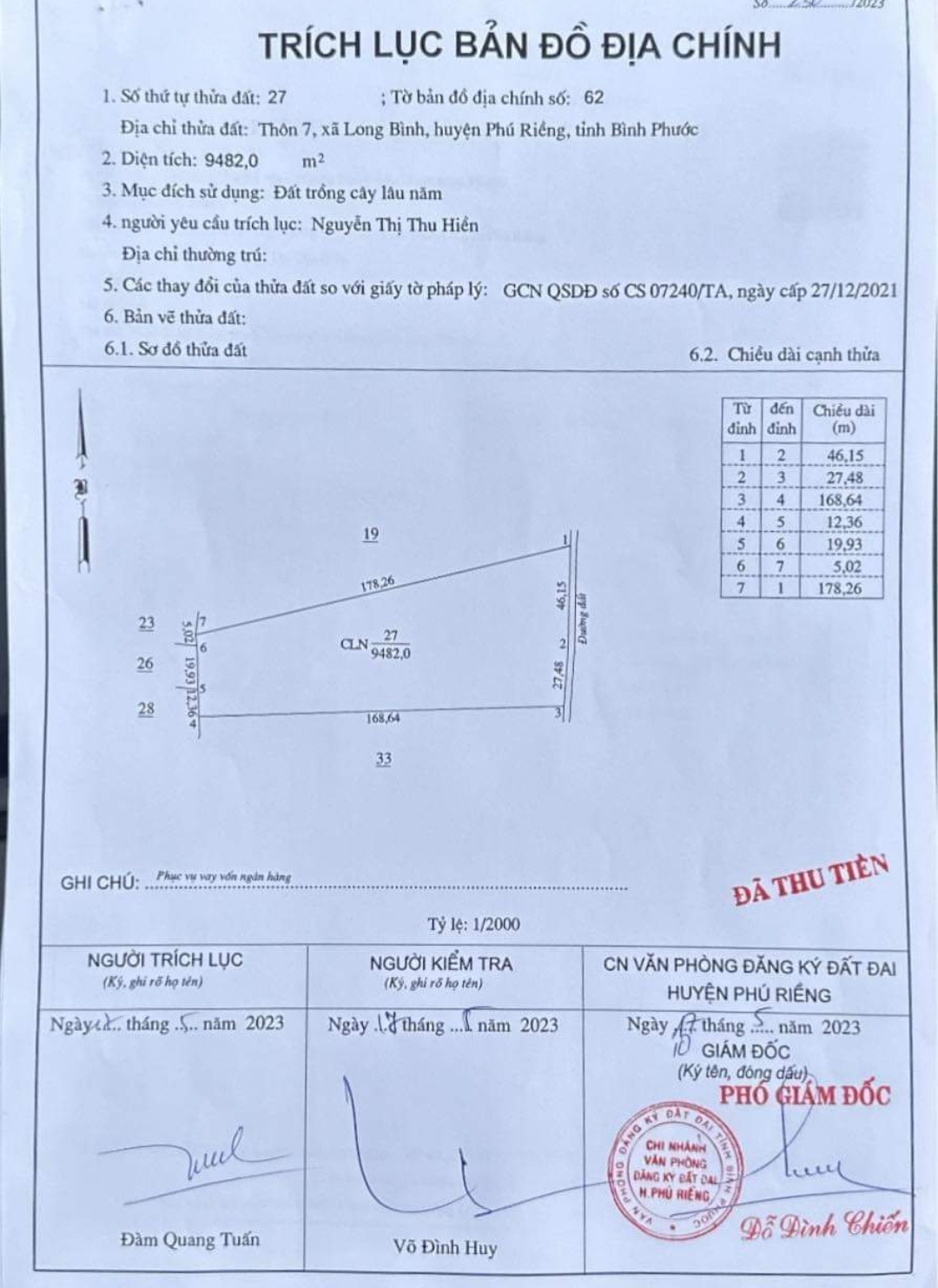 Bán đất xã Long Hà dt 9,4xào giá 900tr