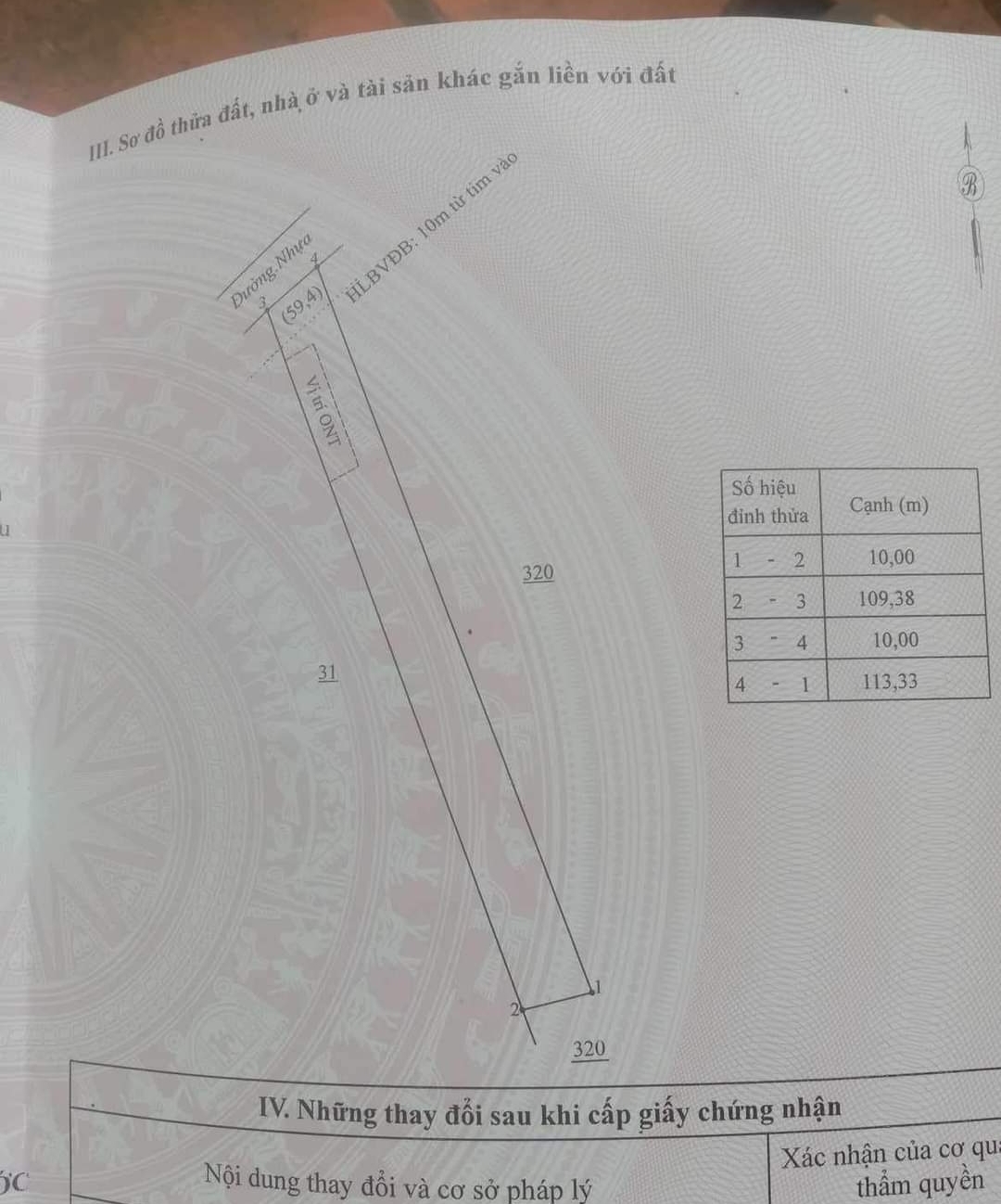 Bán đất xã Bình Thắng dt 10*113 giá 500tr