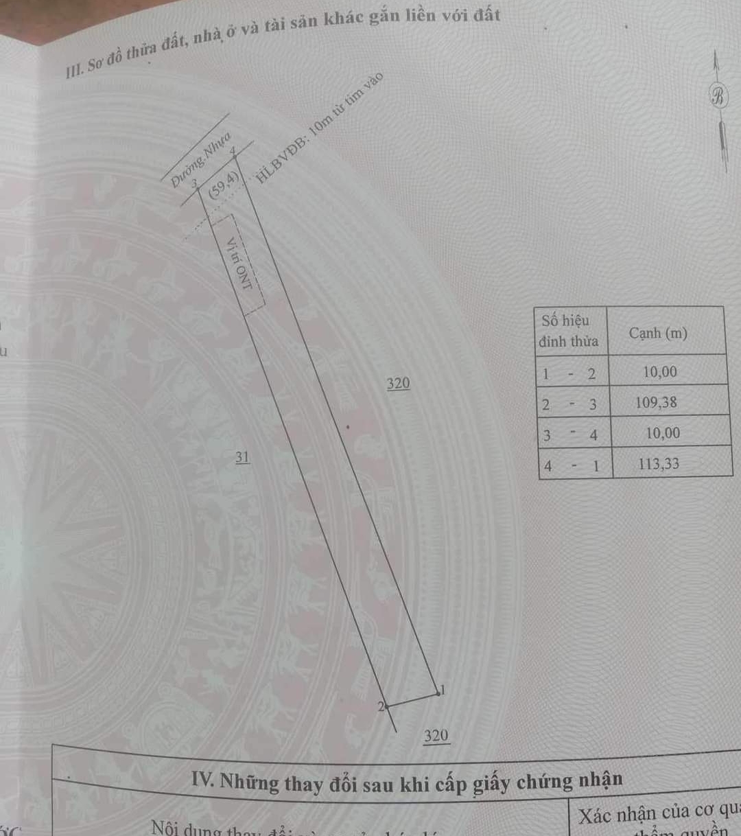 Bán đất xã Bình Thắng dt 10*113 giá 500tr