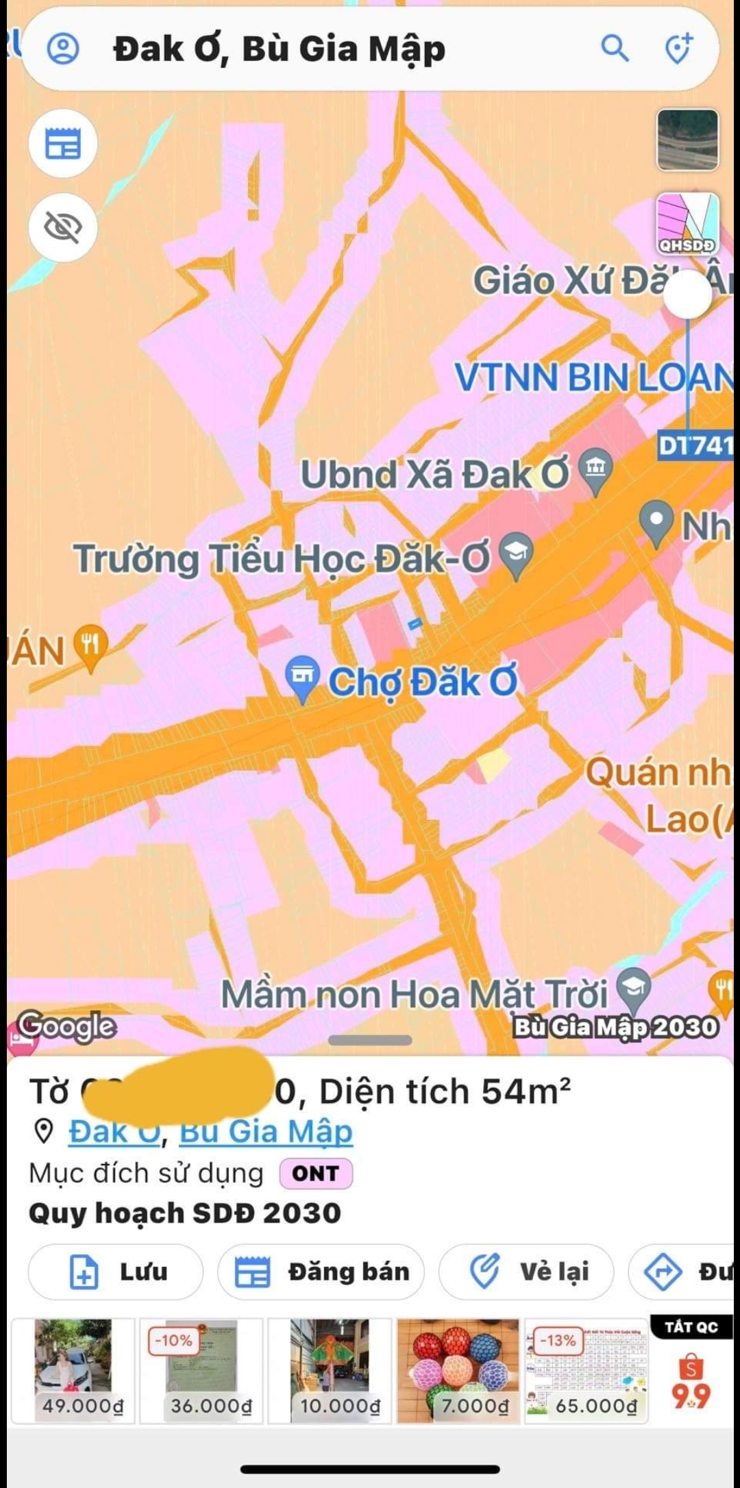 Bán đất xã Đăk Ơ dt 5*10,5 full tc giá 1,2tỷ