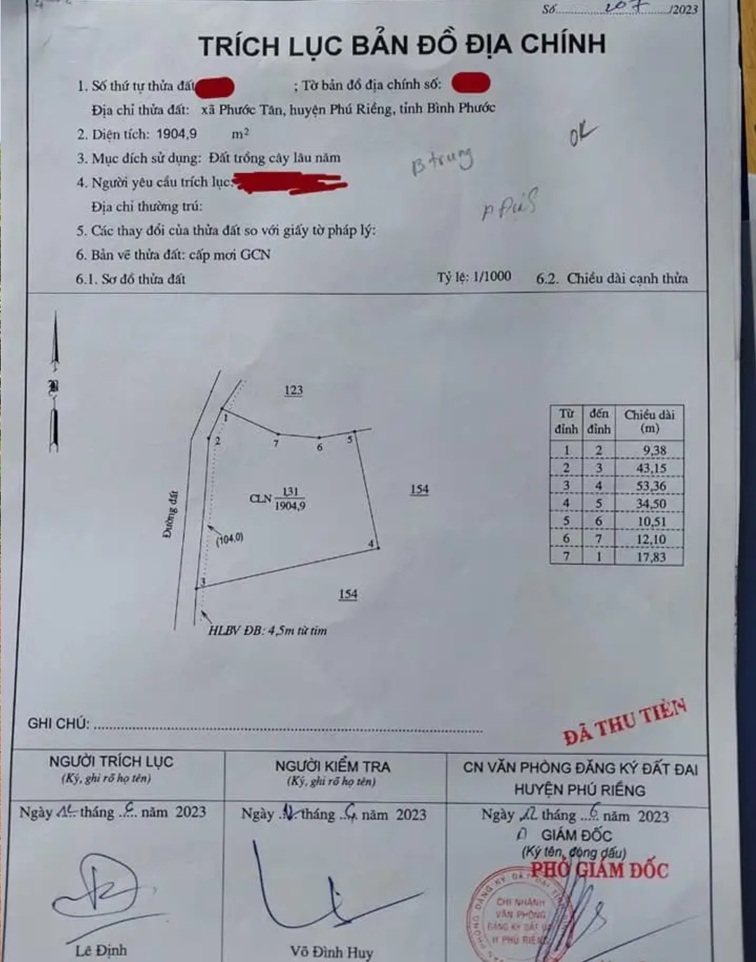 Bán đất xã Phước Tân dt 1,9xào giá 400tr