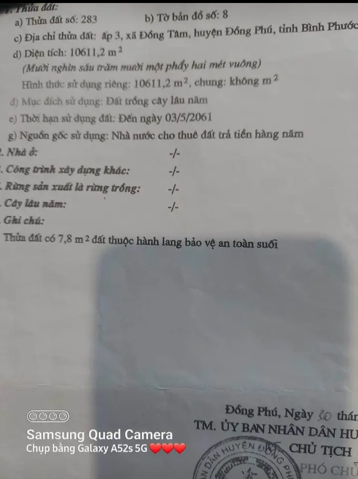 Bán đất xã Đồng Tâm giá 6tỷ5 dt 4ha