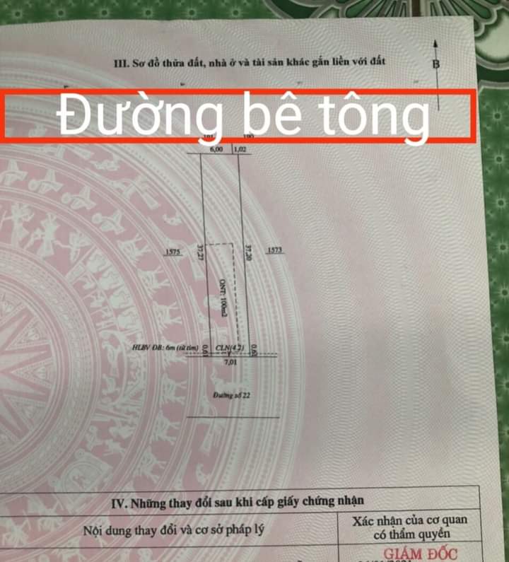 Bán đất phường Minh Hưng giá 1 tỷ 550tr dt 7x37x100 tc