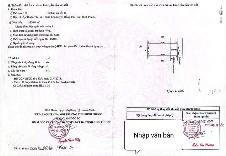Bán đất xã Thuận Lợi giá 1tỷ dt 20×50×200tc
