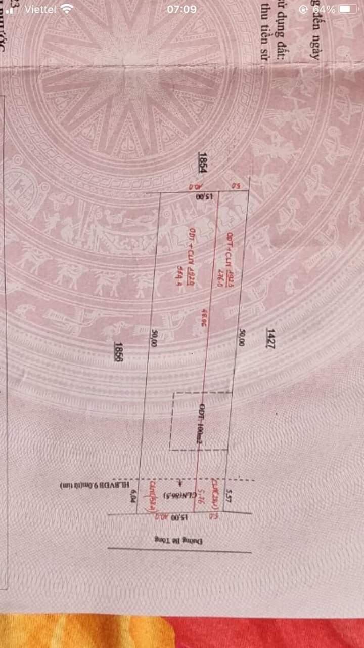 Bán đất khu phố 12 phường Minh Hưng giá 1 tỷ 350tr dt 10×50×50tc