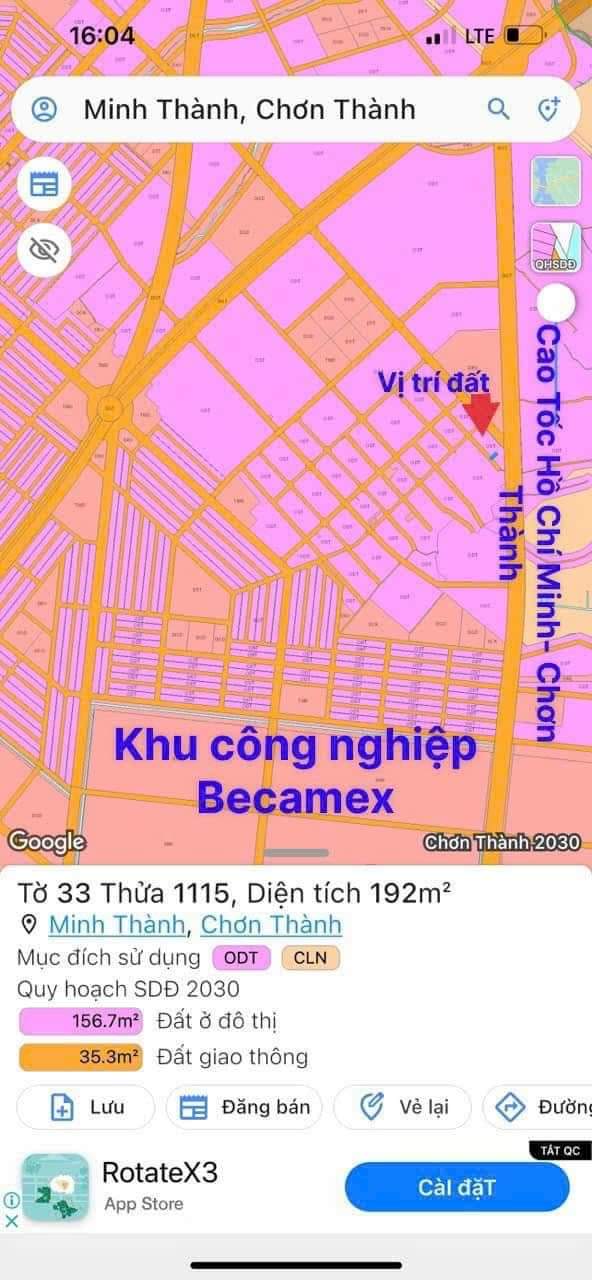 Bán đất khu phố 1 phường Minh Hưng giá 540tr dt 6×32×60m²tc