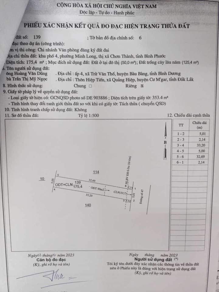 Bán đất khu phố 4 phường Minh Long giá 410tr dt 5×32×50tc