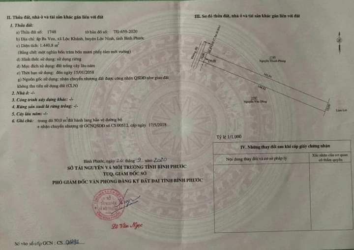 Bán đất xã Lộc Khánh giá 190tr dt 1sào4