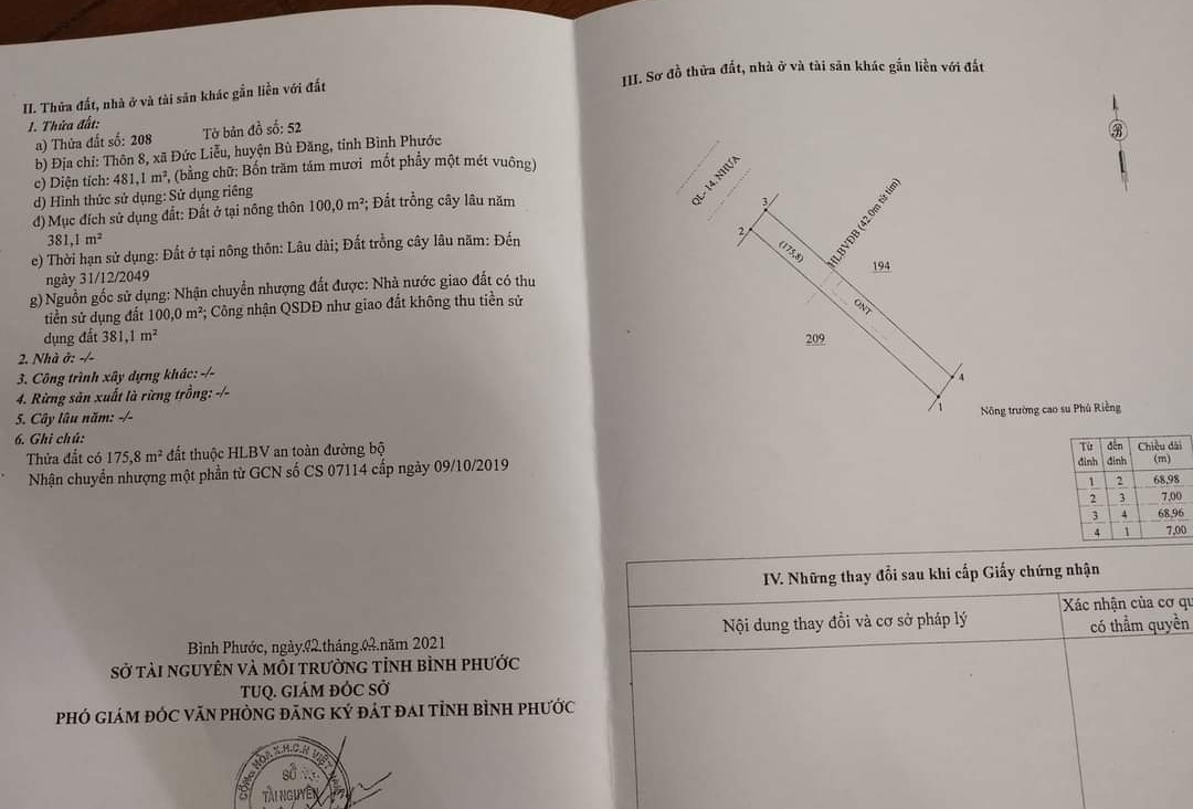 Bán đất xã Đức Liễu giá 7*68*100tc giá 1,3tỷ