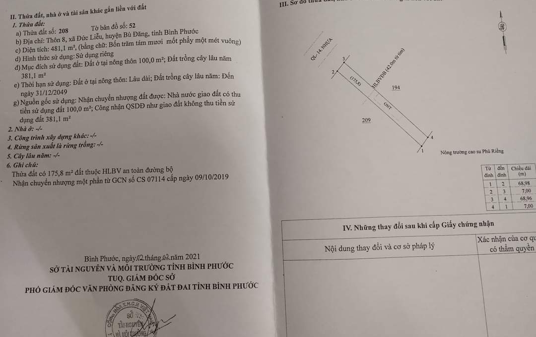 Bán đất xã Đức Liễu giá 7*68*100tc giá 1,3tỷ