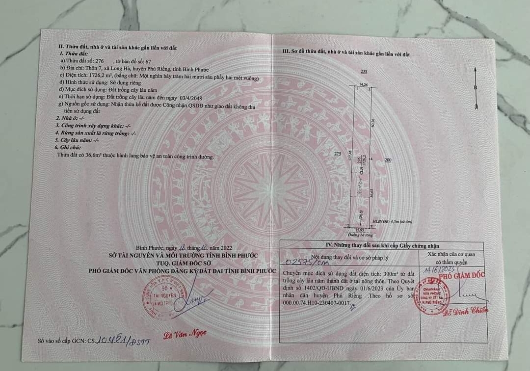 Bán đất xã Long Hà dt 1,7xào giá 800tr