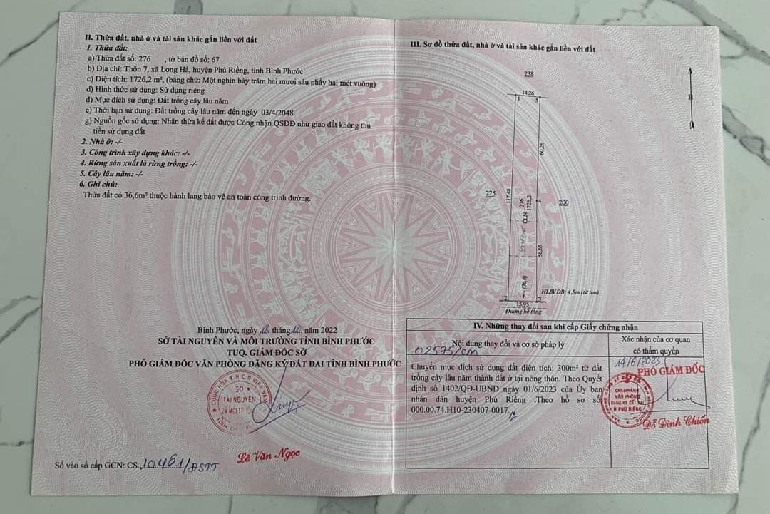 Bán đất xã Long Hà dt 1,7xào giá 800tr