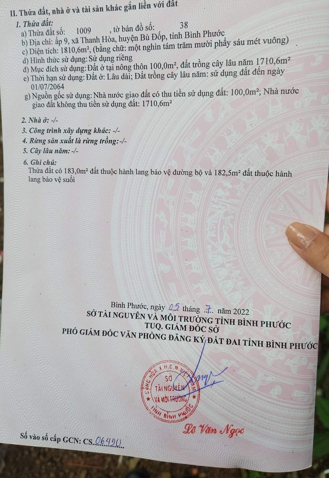 Bán đất xã Thanh Hòa dt 10*75*100tc giá 200tr