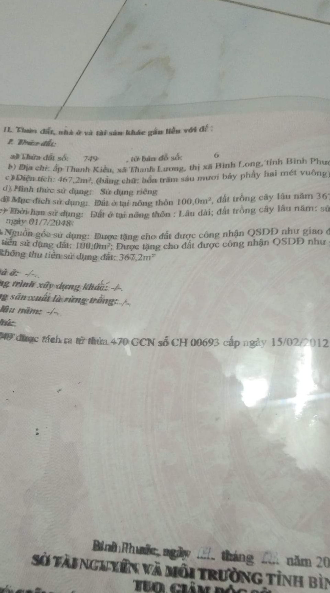 Bán đất xã Thanh Lương dt 8,5*55*100tc giá 3,5tỷ