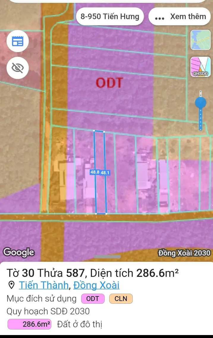 Bán đất phường Tiến Thành giá 800tr dt 288m2