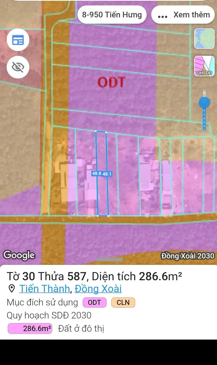 Bán đất phường Tiến Thành giá 800tr dt 288m2