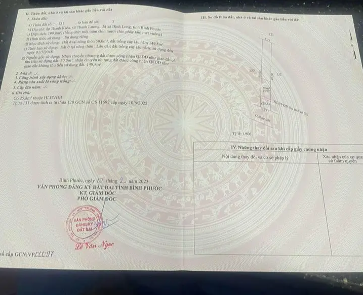 Bán đất xã Thanh Lương giá 199tr dt 199m2