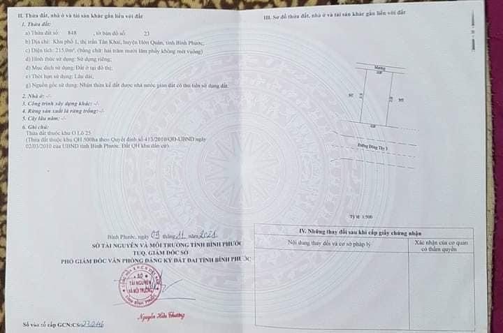 Bán đất thị trấn Tân Khai giá 1ty4 dt 10*20*full tc