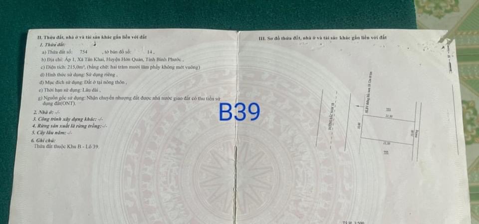 Bán đất thị trấn Tân Khai giá 1ty6 dt 10*20*full tc