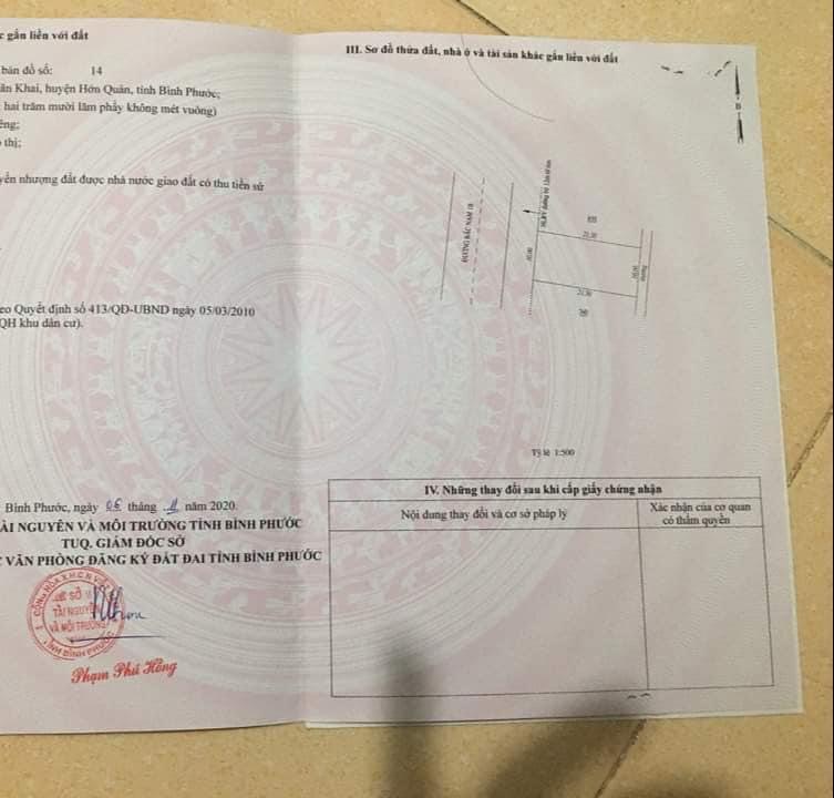 Bán đất thị trấn Tân Khai giá 1ty350 dt 10*20*full tc