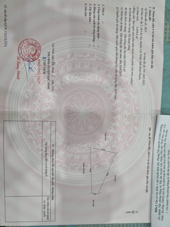 Bán đất xã Lộc An giá 180tr dt 2sào6
