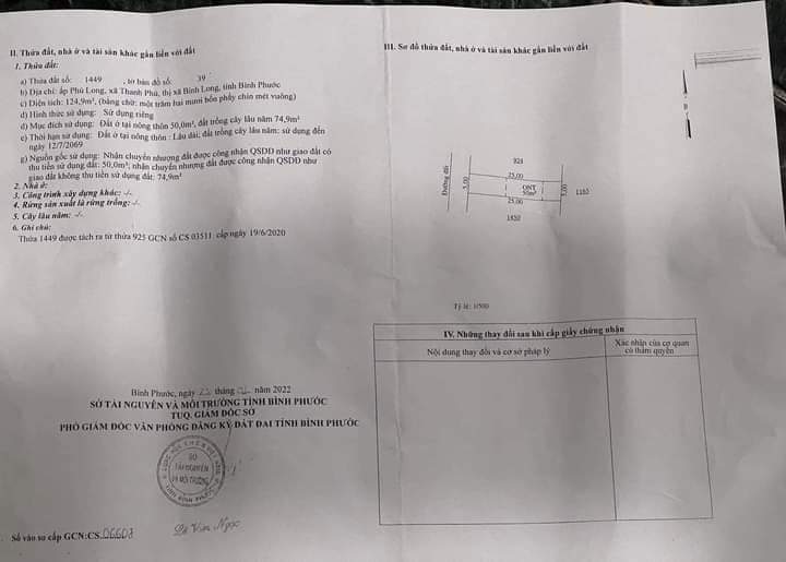 Bán đất xã Thanh Phú giá 375tr dt 124m2