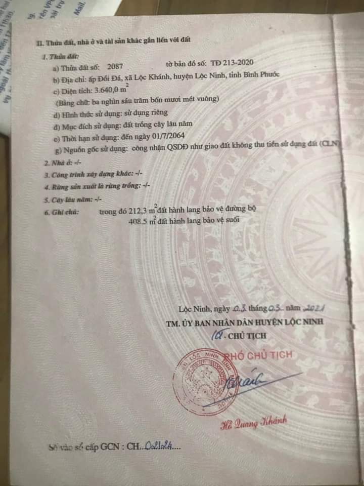 Bán đất xã Lộc Khánh giá 1tỷ dt 3xào