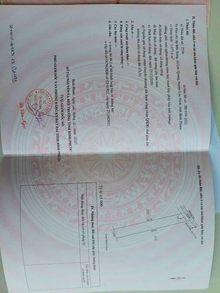 Bán đất xã Lộc Quang giá 500tr dt 1sào