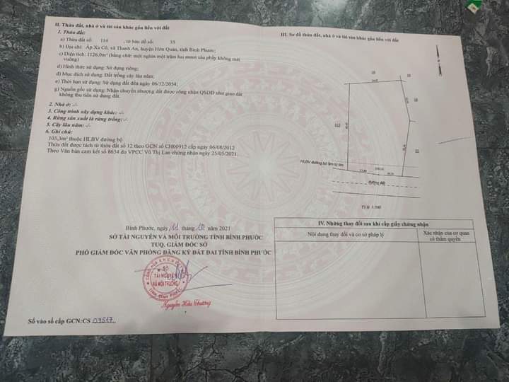 Bán đất ấp Xa Cô xã Thanh An giá 350tr dt 1,1 sào