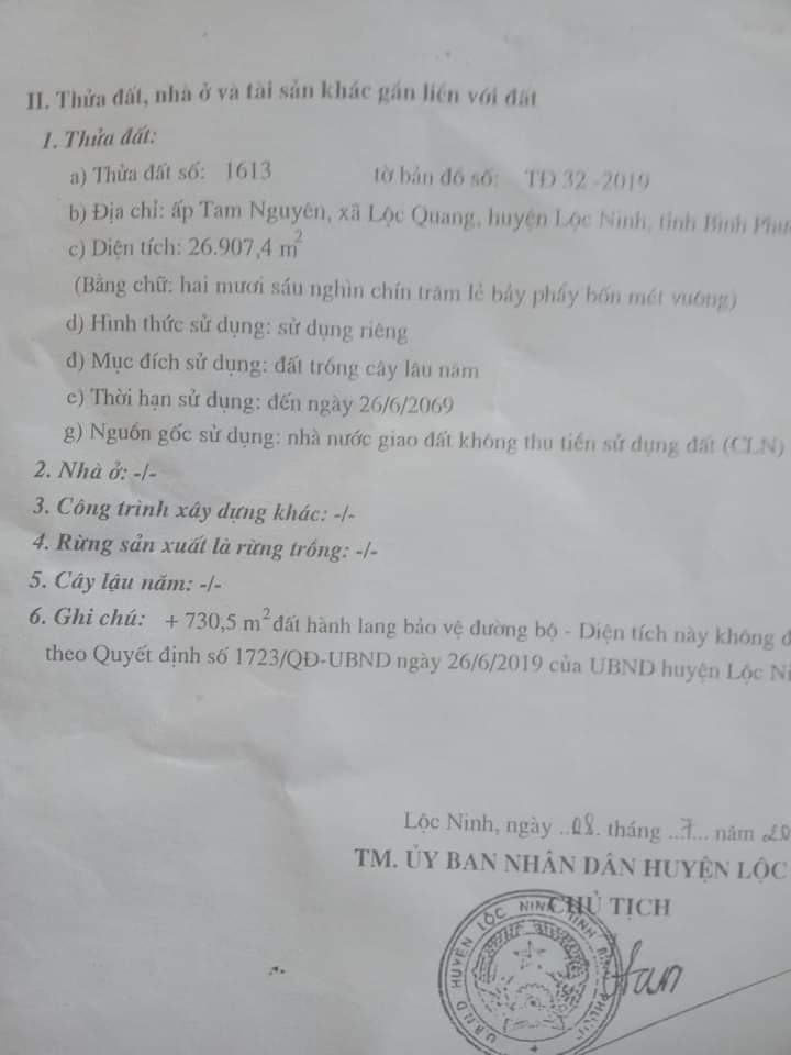 Bán đất xã Lộc Quang giá 1tỷ5/ha dt 2ha7