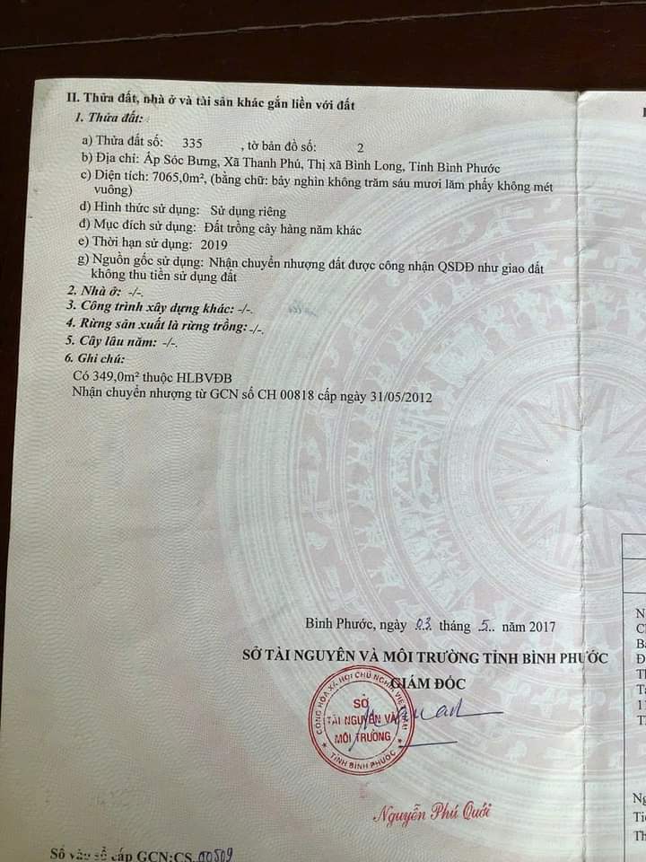 Bán đất xã Thanh Phú giá 1tỷ4 dt 7sào