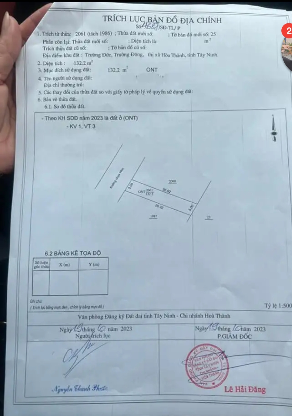 Bán đất xã Trường Đông dt 5*27 full tc giá 120tr/m