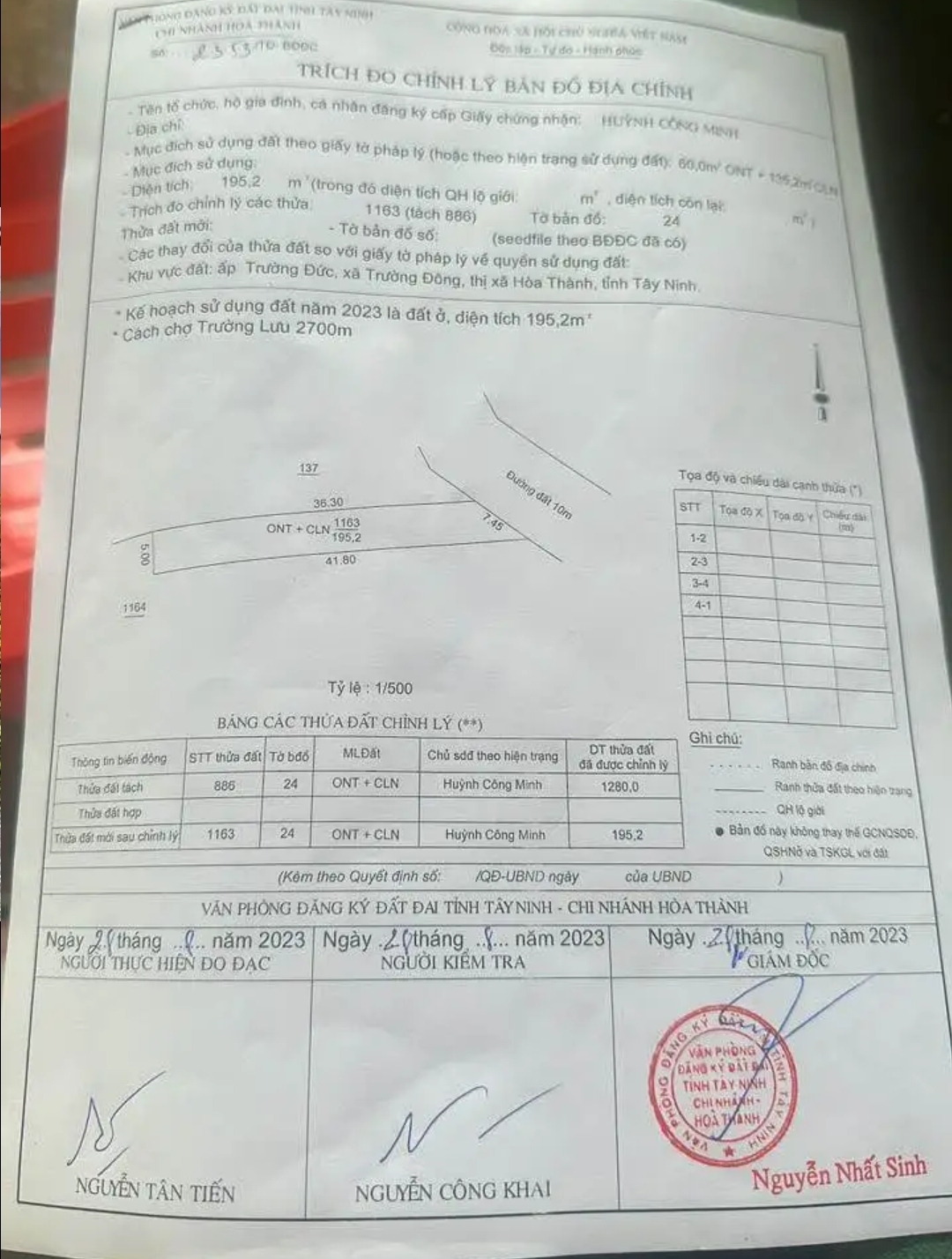Bán đất xã Trường Đông dt 5*37*60tc giá 500tr