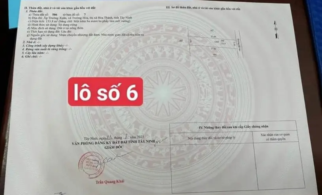 Bán đất xã Trường Hòa dt 5*27 full tc giá 399tr