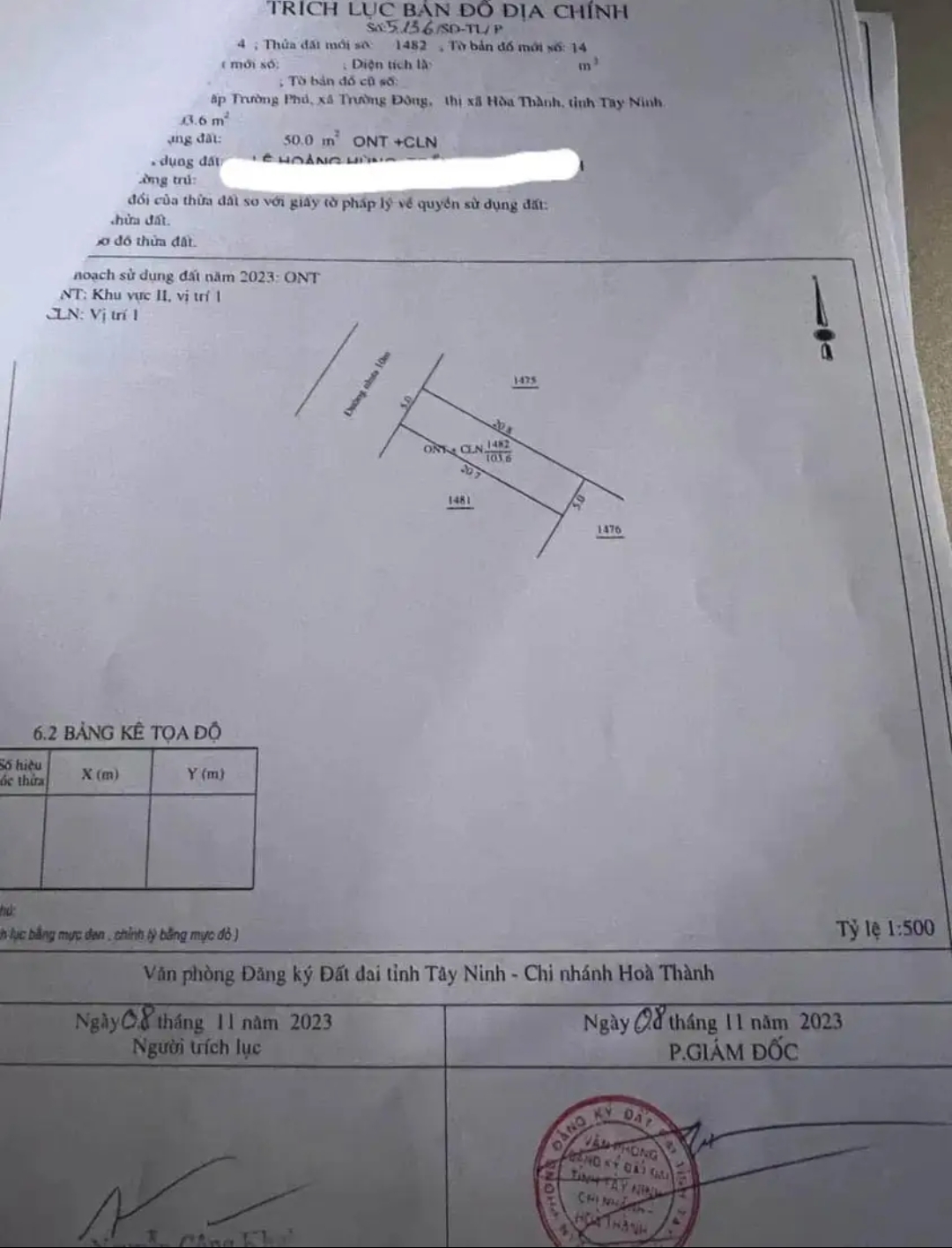 Bán đất xã Trường Đông dt 5*20*50tc giá 450tr