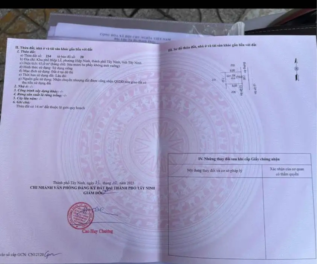 Bán đất phường Hiệp Ninh dt 7*9 full tc giá 820tr