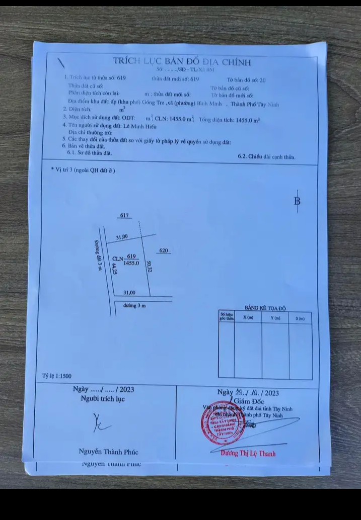 Bán đất xã Bình Minh giá 49tr/m dt 31×44