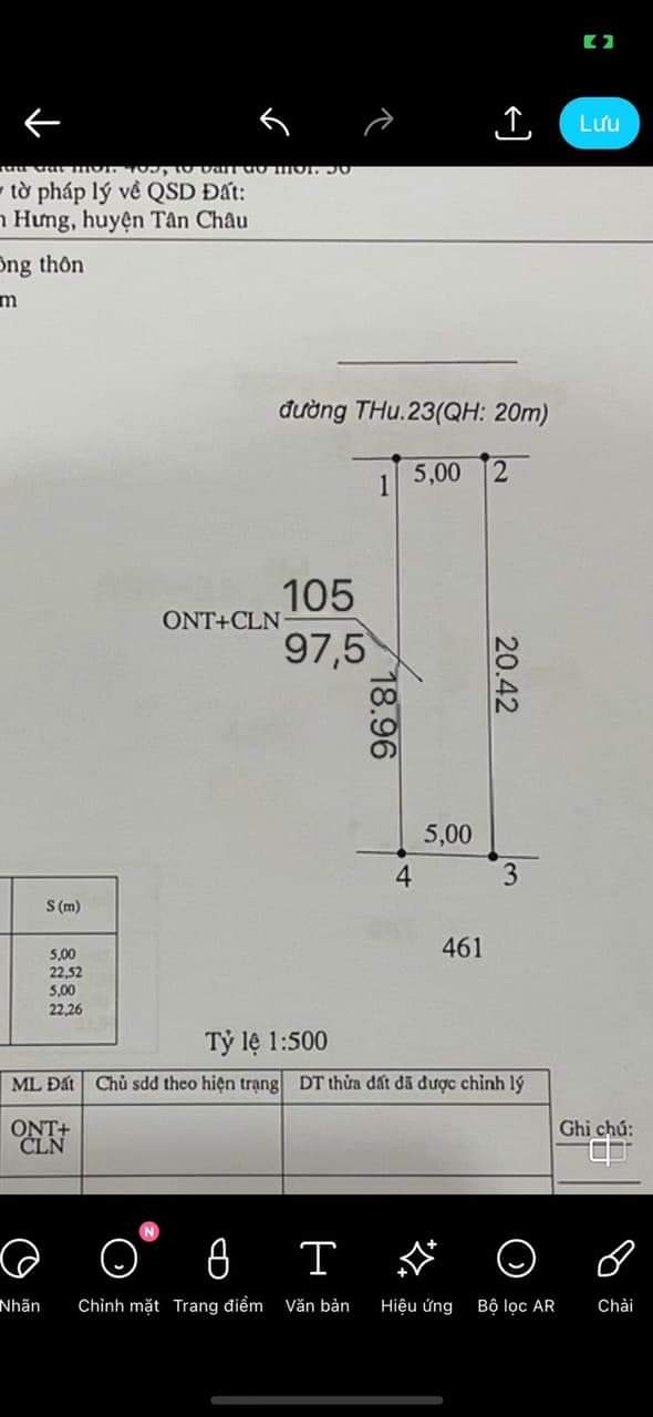 Bán đất ấp Tân Trung B xã Tân Hưng giá 199tr dt 5×20×80m²tc