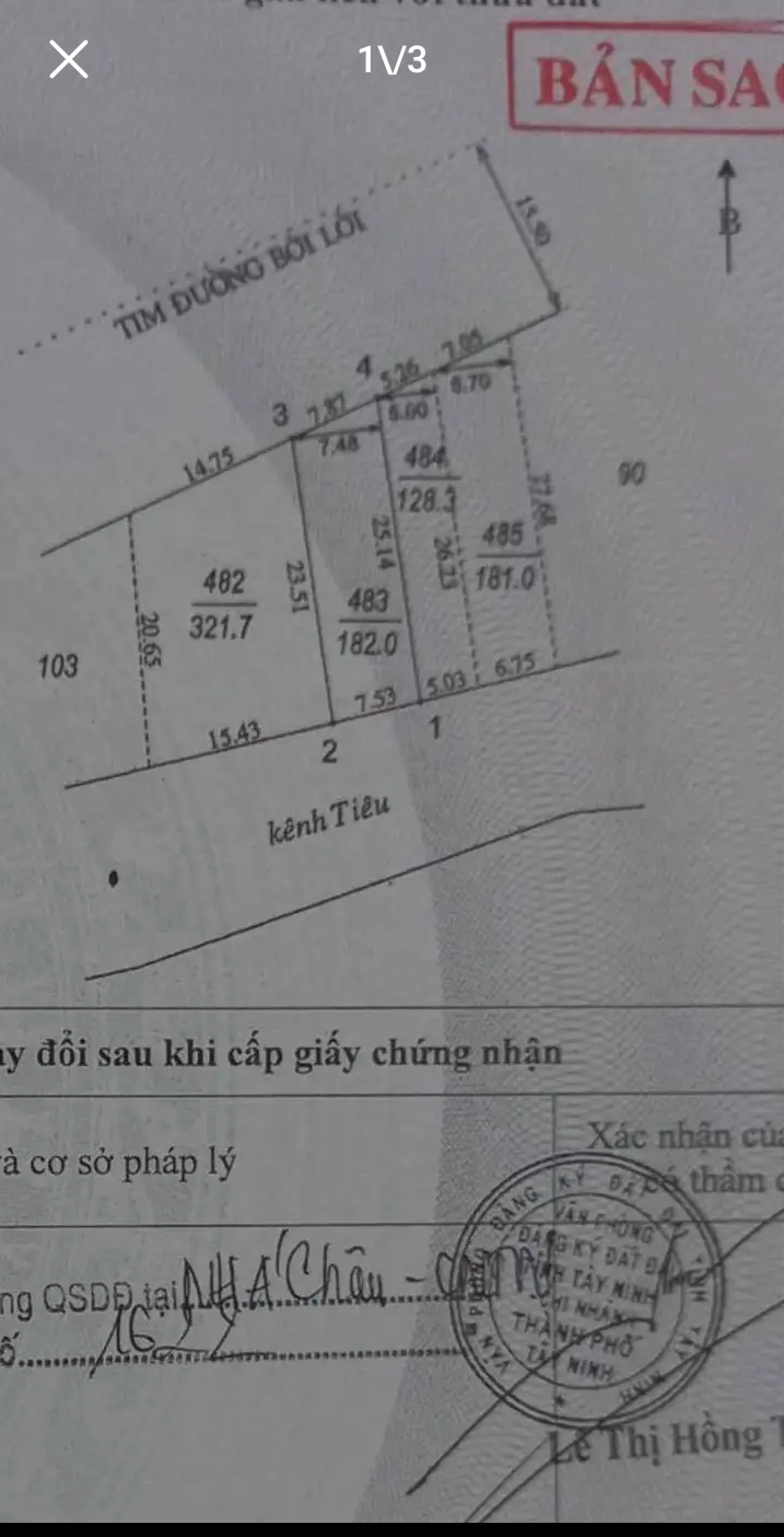 Bán đất phường Ninh Thạnh giá 350tr/m dt 7,5×24×44mv tc